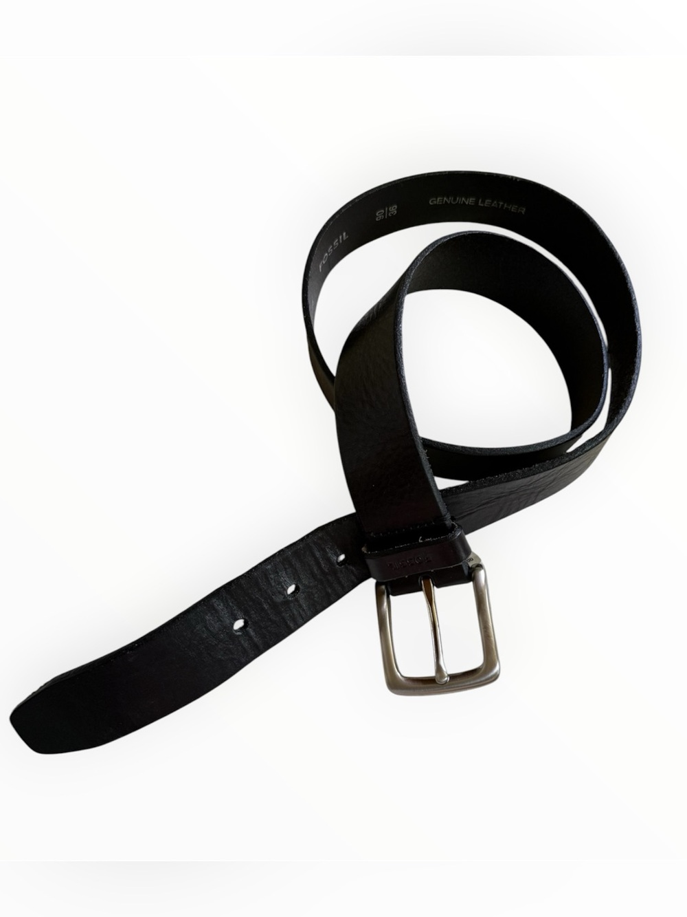 Fossil Black Leather Men's Belt with Silver Buckle size 36 can be unisex